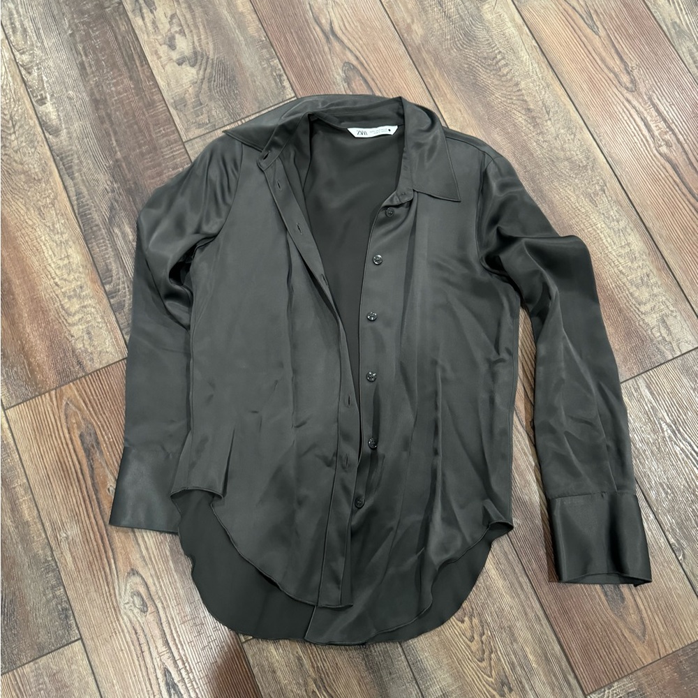 Zara Charcoal Satin Shirt